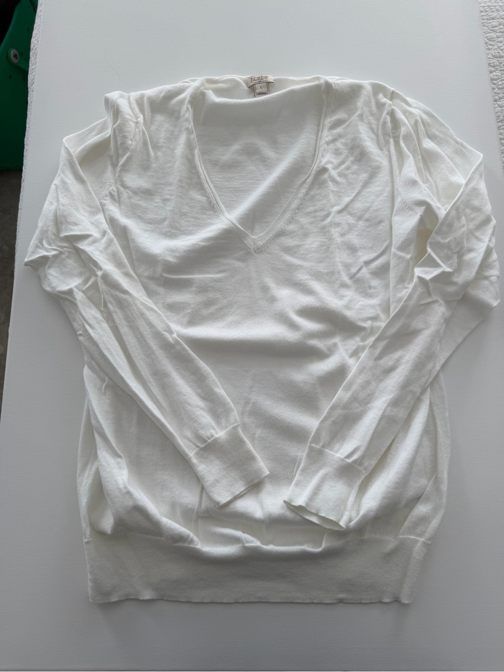 J. Crew White V-Neck Long Sleeve Lightweight sweater
